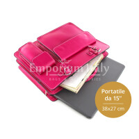 Work / Office genuine leather bag, mod. ALEX XXL, colour FUCHSIA, with shoulder strap, CHIAROSCURO, Made in Italy.