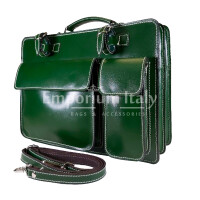 Work / Office genuine leather bag, mod. ALEX maxi, colour GREEN, with shoulder strap, CHIAROSCURO, Made in Italy.