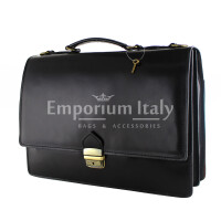 Genuine leather business briefcase GABRIELE, BLACK colour, CHIAROSCURO, MADE IN ITALY