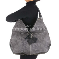 Ladies bag suede real leather, Grey color, mod. BONELLA big 