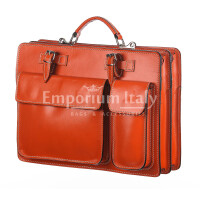 Work / Office genuine leather bag,mod. ALEX maxi, colour orange, with shoulder strap, CHIAROSCURO, Made in Italy.