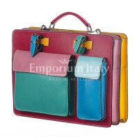 Mens / Ladies bag buffered real leather mod. ELVI XXL, MULTICOLOR pastel fuchsia base, with shoulder strap, CHIAROSCURO, Made in Italy.