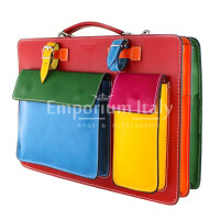 ELVI MAXI: work / office bag in genuine leather, MULTICOLOR red base, with shoulder strap, CHIAROSCURO, Made in Italy.