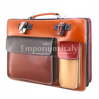 ELVI XXL: офисный портфель / деловая сумка из кожи CHIAROSCURO цвет МНОГОЦВЕТНАЯ на медовой основе, с плечевым ремнем,  Made in Italy.