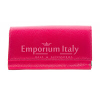 Genuine leather wallet for woman ORCHIDEA, FUCHSIA colour, GREEN inside, SANTINI, MADE IN ITALY