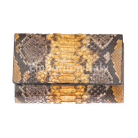  Genuine python skin wallet for woman GERBERA, CITES, YELLOW / BROWN colour, SANTINI, MADE IN ITALY