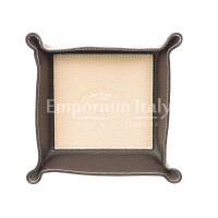 Mens / ladies leather pocket emptier CHIAROSCURO mod HARRY, BEIGE / DARK BROWN, Made in Italy.
