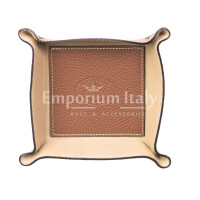 Mens / ladies leather pocket emptier CHIAROSCURO mod HARRY, BROWN / BEIGE, Made in Italy.