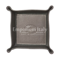 Porta oggetti uomo / donna in pelle CHIAROSCURO mod HARRY, colore TESTA DI MORO / NERO, Made in Italy.