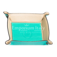 Mens / ladies leather pocket emptier CHIAROSCURO mod HARRY, TURQUOISE / BEIGE, Made in Italy.