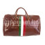 Borsone da viaggio in vero cuoio con tricolore italiano COMO MAXI, colore MARRONE, CHIAROSCURO, Made in Italy