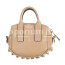 Mini bag a tracolla da donna in vera pelle AMABEL, con borchie, colore ROSA CIPRIA, CHIAROSCURO, Made in Italy.
