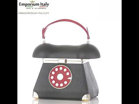 Borsa Telephone Penelope con tracolla, Steampunk, ecopelle, colore nero, ARIANNA DINI DESIGN