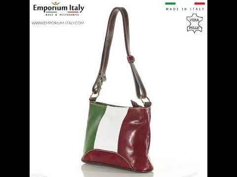 Borsa a spalla da donna in vera pelle GEMMA, tricolore bandiera italiana, CHIAROSCURO, MADE IN ITALY