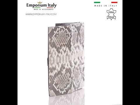 Portafoglio donna in pelle di pitone GIACINTO, certific CITES, colore GRIGIO ROCCIA, MADE IN ITALY