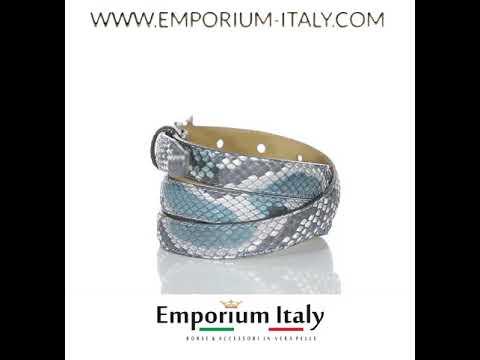 Cintura donna DIAMANTE vera pelle pitone certificato CITES BLU/AZZURRO, CHIAROSCURO, Made in Italy
