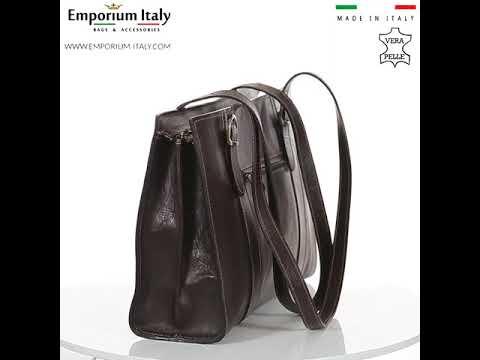 MARINA : borsa donna a spalla in cuoio, colore : TESTA MORO, Made in Italy